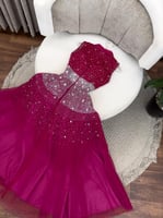 فستان فوشي سهرة تل مطرز فصوص زركون