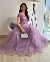 فستان ارجواني سهرة خامه تل نافش كسرات صدر تطريز