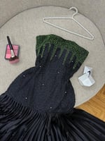 فستان سهرة اسود تفته مطفي كسرات توب على صدر تطريز...