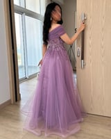 فستان ارجواني سهرة خامه تل نافش كسرات صدر تطريز