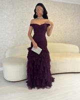 فستان سهره ناعم عنابي خامة تل طبقات