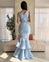 فستان سهرات ناعم شفون بلون أزرق سماوي