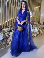 فستان سهرة نيلي تل مبطن تطريز ترتر