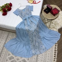 فستان سهرة رمضاني سماوي خامة سي واي تطريز كمبيوتر