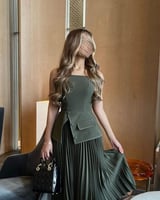 فستان العيد ناعم انيق زيتي كسرات