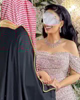 فستان سهرة فخم لحمي قماش ترتر مطرز كامل اوف شولدرز...