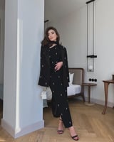 فستان سهرة انيق قطعتين مع جاكيت اسود باربي تطريز ل...