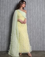 فستان سهرة لحمي + ليموني + زيتوني شيفون ناعم تطريز...