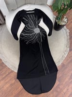 فستان اسود طويل فخم سهره خامة لكرى تطريز كرستال يد...