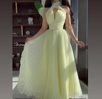 فستان سهره ليموني جازار لمعه كسرات على رقبه X