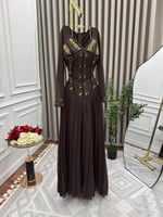 فستان العيد شيفون اسود وبني مطرز فصوص زركون