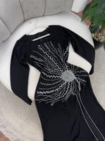 فستان اسود طويل فخم سهره خامة لكرى تطريز كرستال يد...