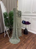 فستان سهرة لحمي + ليموني + زيتوني شيفون ناعم تطريز...