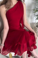 فستان العيد ميدي شيفون بكتف واحد