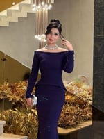 فستان سهرة ملكي باللون البنفسجي وتطريز كريستال يدو...