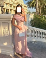 فستان سهرة طويل لحمي خامه باربي تفته تطريز ورده