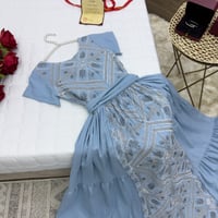 فستان سهرة رمضاني سماوي خامة سي واي تطريز كمبيوتر