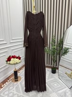 فستان العيد شيفون اسود وبني مطرز فصوص زركون