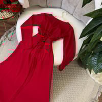 فستان ناعم طويل احمر خامه كريب