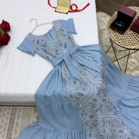 فستان سهرة رمضاني سماوي خامة سي واي تطريز كمبيوتر