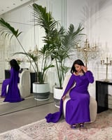 فستان ناعم موف خامة لكرى مع كم طويل على حزام