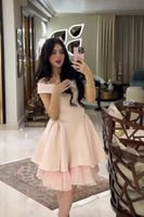 فستان السن المحير ناعم قصير لون لحمي خامة باربي