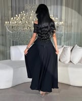 فستان سهرة أسود أوف شولدر باربي وشيفون بتطريز يدوي...