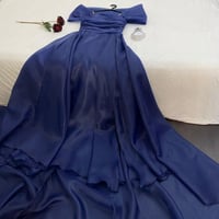 فستان سهرة طويل كحلي خامة اورجنزه دبل كلوش