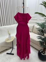 فستان ناعم شيفون وردي بطبقات أنيقة