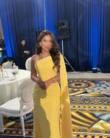 فستان ناعم ليموني طويل شيفون بكتف