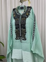 جلابية بشت كتان بتطريز هندسي فاخر