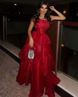 فستان سهره احمر كسرات خامه اورجنزه على صدر تطريز و...