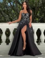 فستان اسود سهرة طويل ميكادو صدر تطريز كمبيوتر