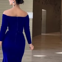 فستان نيلي سهرة شموه تطريز يدوي