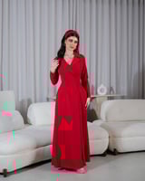 فستان العيد ناعم ساتر أحمر بأكمام وياقة رسمية