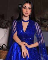 فستان سهرة نيلي تل مبطن تطريز ترتر