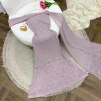 فستان سهرة لحمي + ليموني + زيتوني شيفون ناعم تطريز...