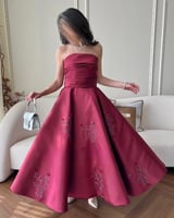 فستان سهرة عودي خامة ميكادو صدر كسرات مشجر