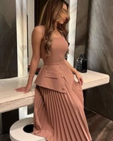 فستان العيد ناعم انيق لحمي كسرات