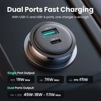 شاحن للسيارة بمنفذ تايب سي و USB بقوة 63 واط | UGR...
