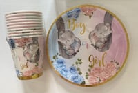 اكواب وصحون الفيل لحفل كشف جنس الجنين