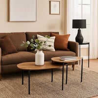 طقم طاولات خشب بقواعد معدن لون بني فاتح x أسود- 2...