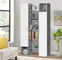 خزانة كتب مودرن بأبواب بيضاء وأرفف ديكور– رصاصي وا...