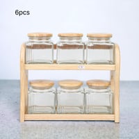 طقم علب بهارات زجاج مضلع مع استاند وغطاء خشب لون ب...