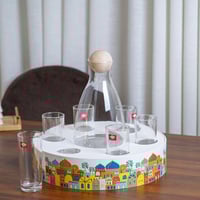 طقم عصيرات رمضاني من الزجاج مع حامل وسدادة خشبية -...