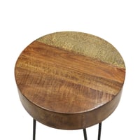 طاولة جانبية خشب هندي بزخرفة نحاس باللون البني مقا...