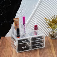 منظم مكياج أكريليك شفاف بأدراج وأقسام متعددة