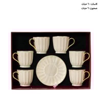 طقم اكواب حليب مع صحون بتصميم عصري لون بيج - 6 حبة