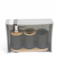 طقم حمام مع قاعدة خشبيه – 4 قطع