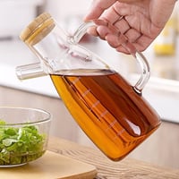 مزيتة زجاج بغطاء خشبي قابلة لاعادة الملء 650 مل